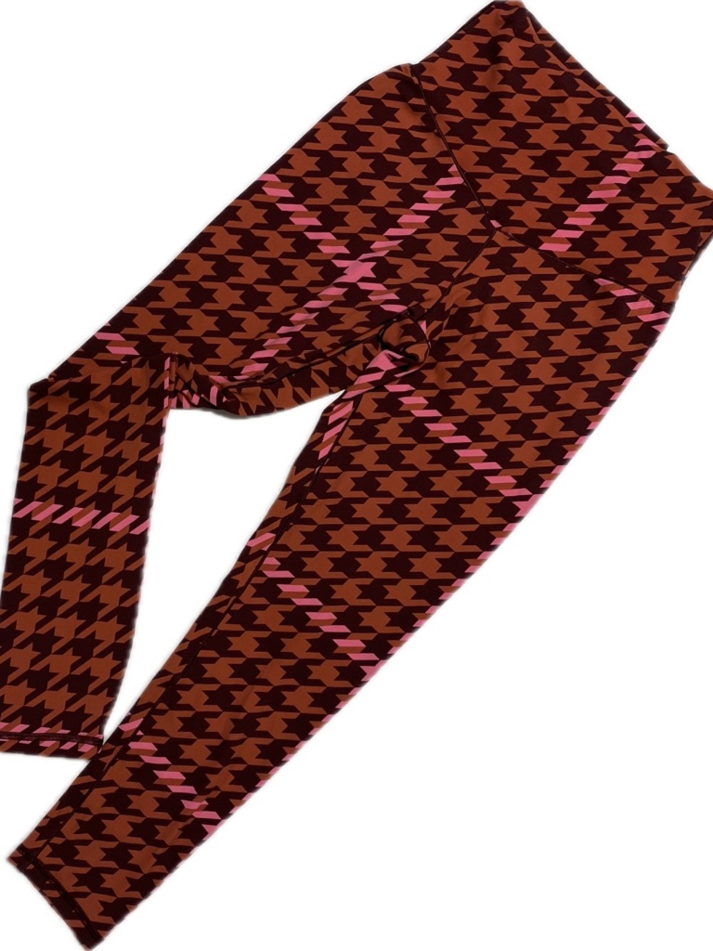 Offline by Aerie High-Rise Houndstooth Leggings in Brown & Pink